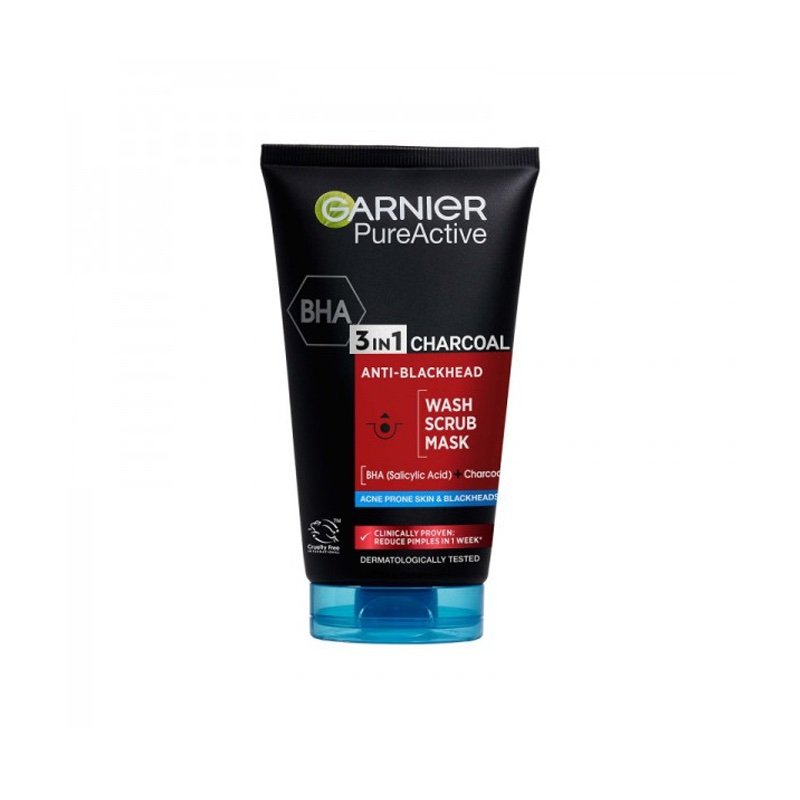 GARNIER Pure Active Masque Exfoliant Nettoyant 3 en 1 Au Charbon Anti-Points Noirs Incrustés