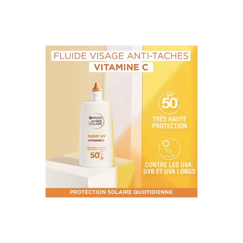 GARNIER Ambre Solaire Super UV Vitamine C + E Fluide Anti-taches Fini Invisible SPF 50+ – Image 3